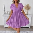 thumbnail image 2 of FAIWAD Summer Dresses for Women Short Sleeve V Neck Loose Ruffle Sundress Casual Flowy Mini Dress, 2 of 9