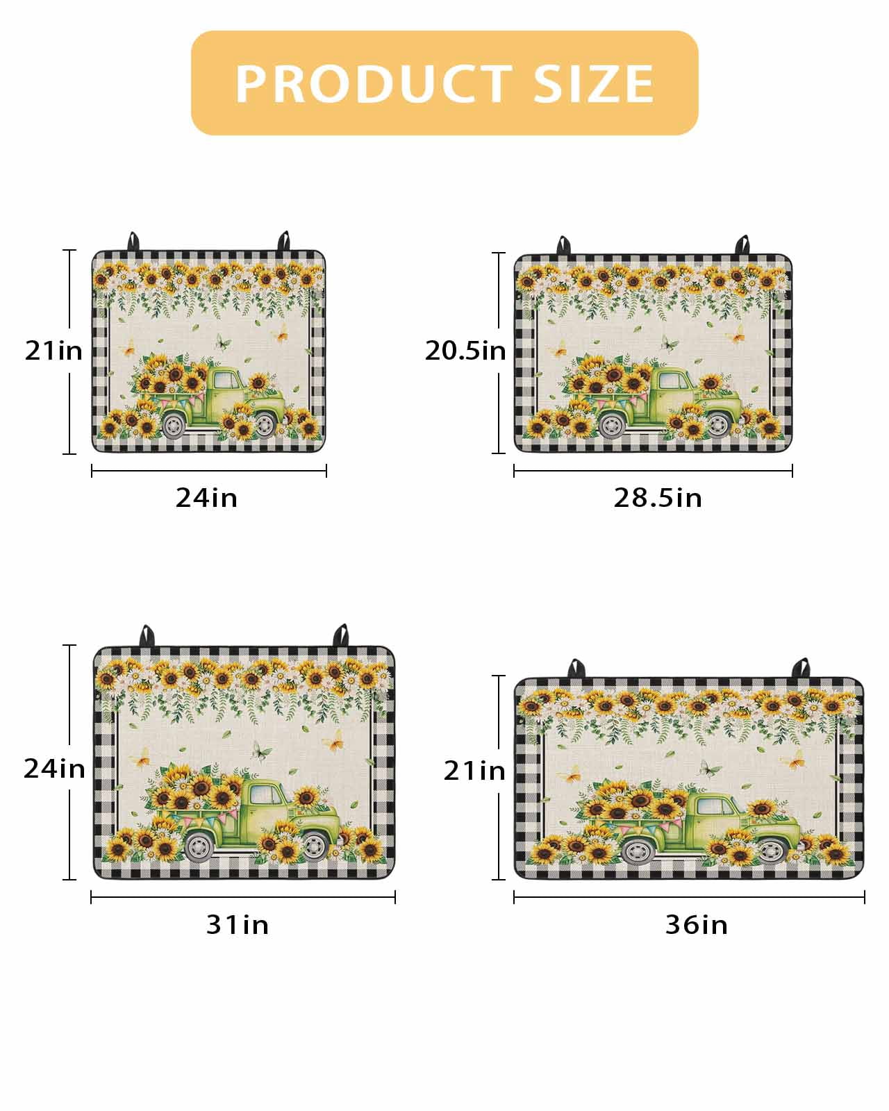 Large Induction Cooktop Protector Mat Sunflowers Stove Top Covers for Electric Stove, Spring Farmhouse Vintage Truck Leaf Black Plaid Decorative Stove Burner Cover Mats, Glass Top Stove Cover