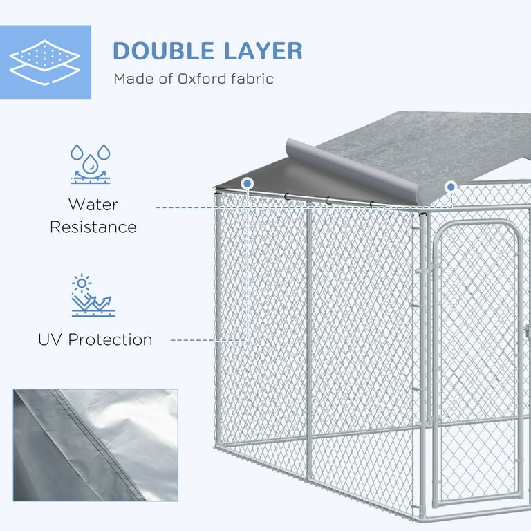 Pawhut Large Outdoor Metal Kennel with Weatherproof Cover Dog Run Suitable for Cats Yard Silver 10 x 10 x 6 Walmart