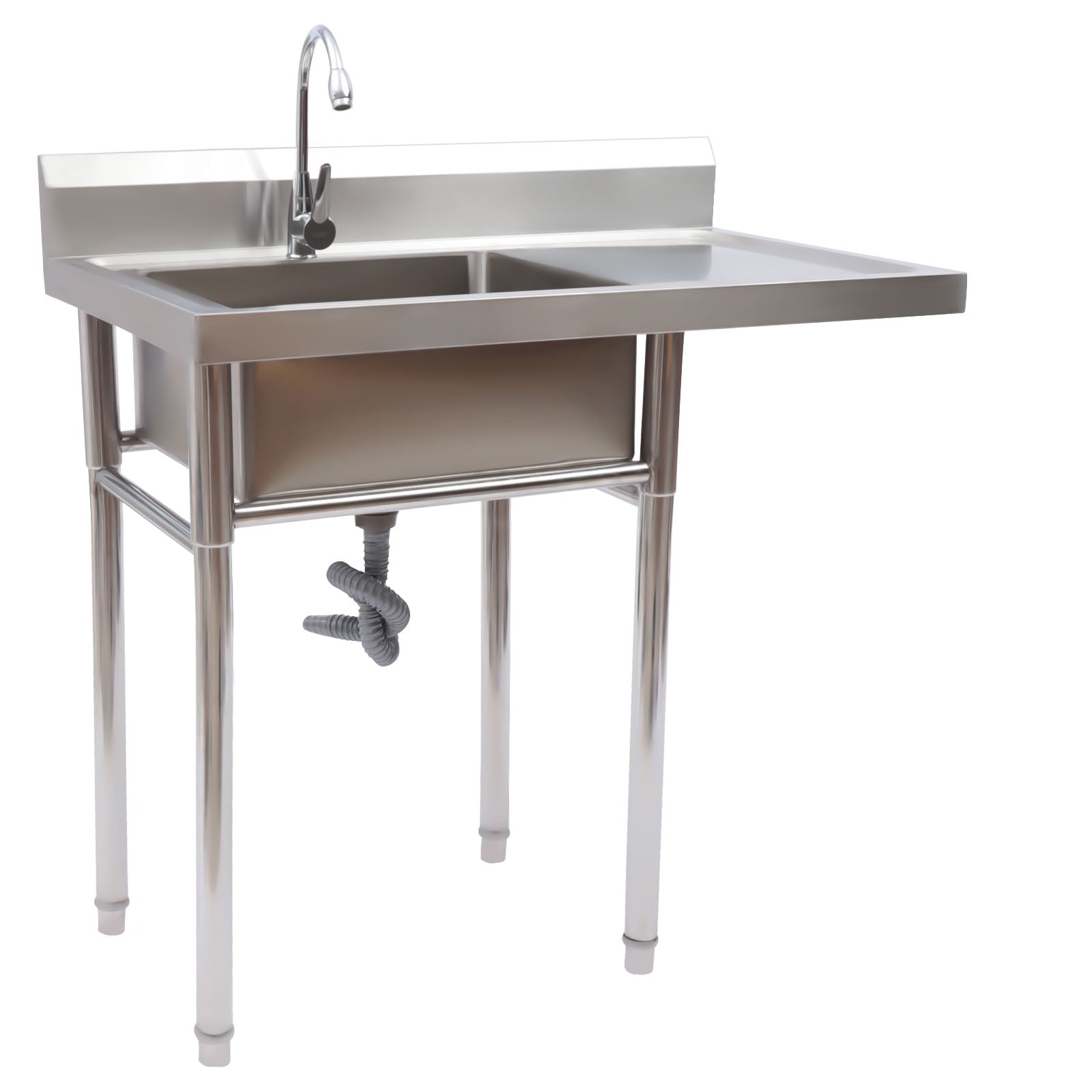 ChicHomey Heavy-Duty Stainless Steel Prep Sink Station,4" Anti-Splash Backsplash,Spacious Workbench & X-Drain Tech,Freestanding Design for Kitchens & Laundry Rooms