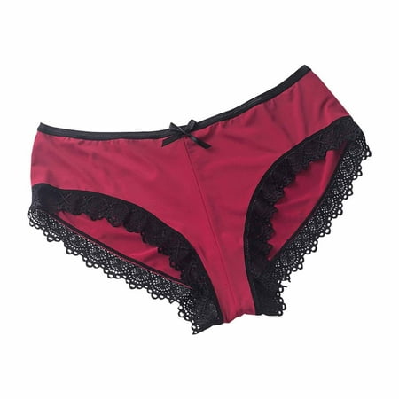 Jalioing Lace G-Strings Thongs for Women High Rise Breathable Briefs Mid Waist Solid Color Fashion Panty (Small  Wine)