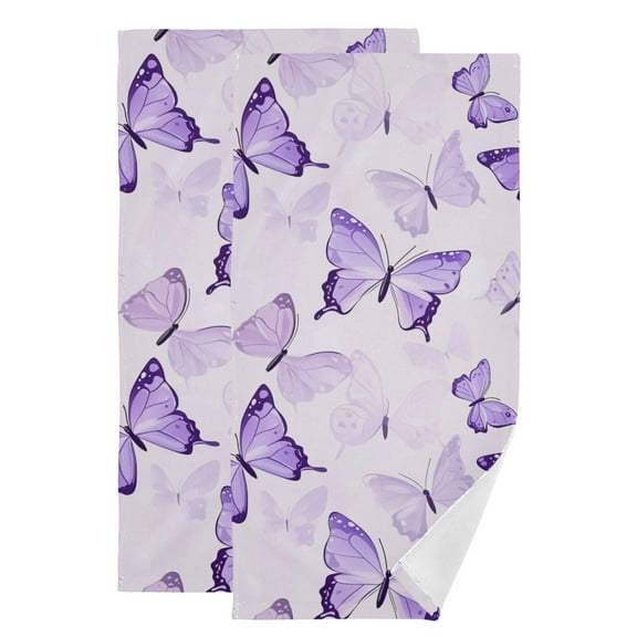 Purple Butterflies Flying Hand Towel Absorbent Bath Towels for Bathroom Sports Gym 28" x 14" Set of 2