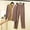 New-Khaki, variant on PNTUTB Pajama Set for Women Color Block Long Sleeve V-neck Top and Elastic Waist Pants Loose Casual Comfort Soft Two Piece Set