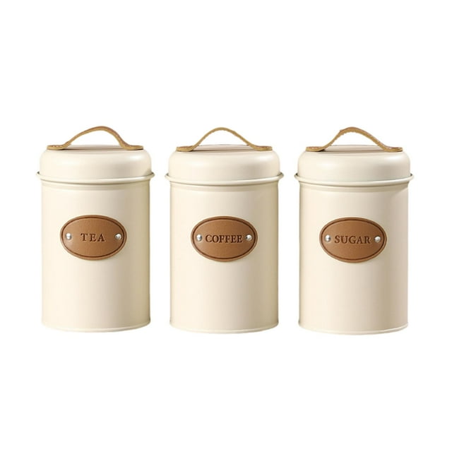 3 botes herméticos para cocina, tapa hermética, elegante organizador de té, multifunción. Blanco