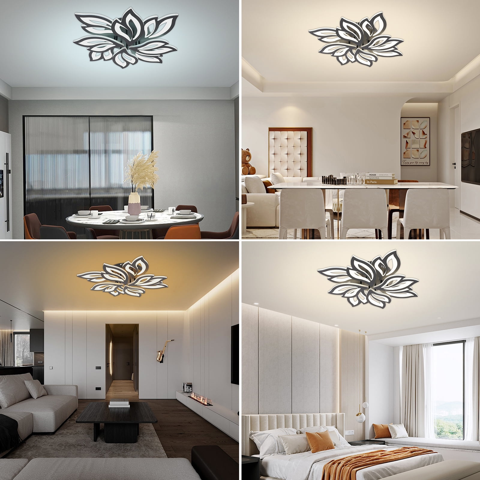 8 Head LED Flower Ceiling Light with Remote Control, Flush Mount Ceiling Light Fixture