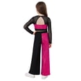 thumbnail image 2 of TiaoBug Kids Jazz Dance Outfit Sequin Mesh Long Sleeve Crop Top with Lyrical Performance Chiffon Pants Hot Pink 10, 2 of 6