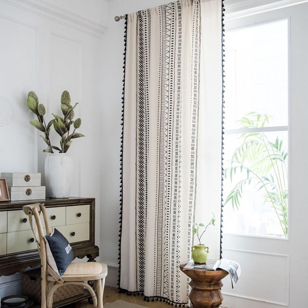 Bohemian Cotton Linen Curtains with Tassels Geometric Print Farmhouse