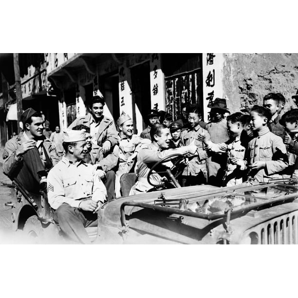 World War Ii China Namerican Entertainer Joe E Brown Driving A Jeep Loaded With Gis Greeting Chinese Children On The Str Walmart Com Walmart Com
