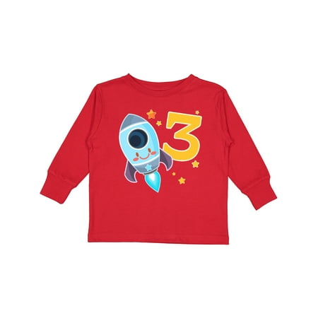 

Inktastic Rocket Space ship Happy Third Birthday Boys or Girls Long Sleeve Toddler T-Shirt