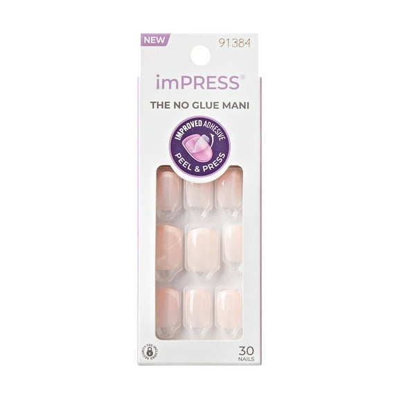 Impress Bare French Press On Nails, No Glue Needed, White Tips, Short Square, 30 Ct.