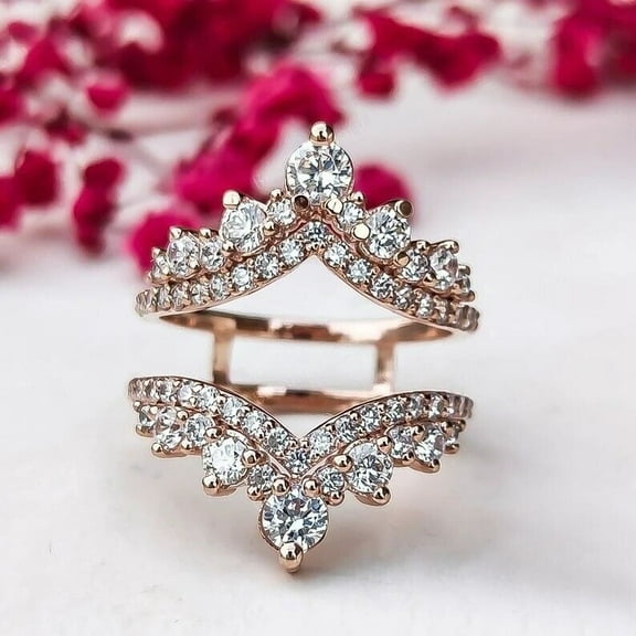 Dreamofdazzles Jewels 2.00 Ct Round Cut Diamond Womens Wedding Enhancer Guard Wrap Ring 14K Yellow Gold Plated 925 Sterling Silver -5.5