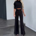 thumbnail image 3 of Scyoekwg Women's Fall Two Piece Outfits Round Neck Long Sleeve Tops Wide Leg Pants Casual Fashion Matching Outfits Two Piece Set Lounge Set (Black,XXL), 3 of 6