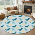 thumbnail image 3 of 6ft Washable Round Rug, Blue Dinosaur Non-Slip Circle Area Rug for Living Room Bedroom, Pixel Art Style Cartoon Green Animals Farmhouse Indoor Floor Mat for Home Decor, 3 of 9