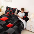 thumbnail image 4 of Manfei Abstract 3D Cube Queen Sheets, Geometric Checkered Queen Sheet Sets, Black and Red, Black Reversible 4pcs1 Flat Sheet + 1 Fitted Sheet + 2 Pillowcases, 4 of 6