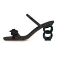thumbnail image 2 of FSJ Women Elegant Rhinestone Bowknot Square Open Toe Sandals Ankle Strap Chain Block Mid Heel Mules Party Slides Dress Shoes Size 9 Black, 2 of 4