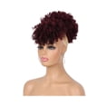 thumbnail image 1 of Synthetic Short Kinky Curly Drawstring Ponytail with Bangs, Clip in Afro High Puff Hair Bun Hairpiece, 1 of 7