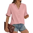 thumbnail image 2 of Fantaslook Womens 3/4 Sleeve Button Down Shirts V Neck Roll Up Sleeve Tops Cotton Linen Casual Summer Blouses Shirts, 2 of 10