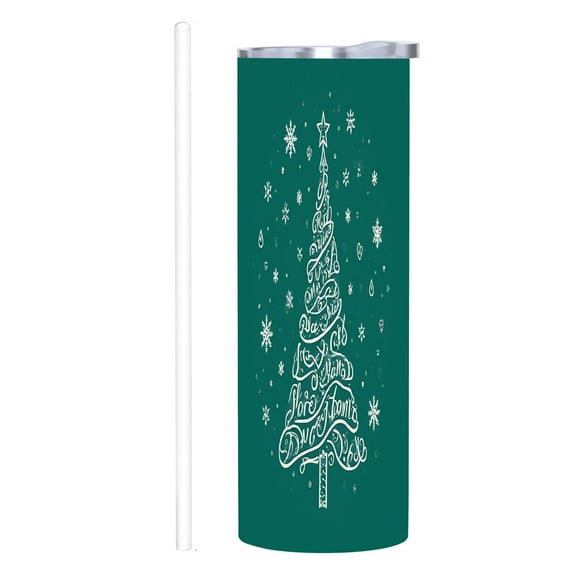 20 oz Stainless Steel Insulated Tumbler - Festive Christmas Tree Design with Snowflakes Perfect for Home Office & Travel