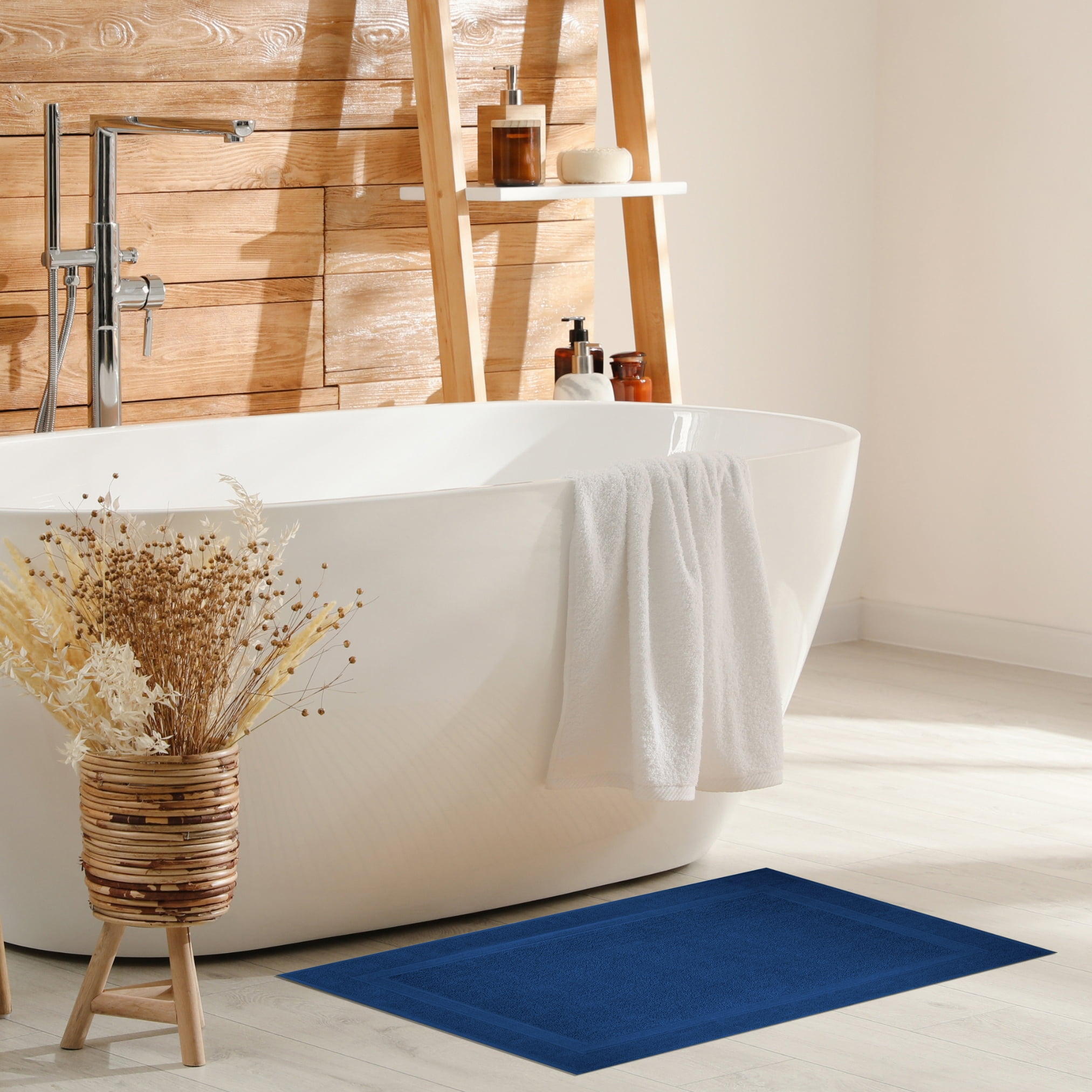 Premium Cotton Banded Navy Blue Bath Mats Pack of 2, 22x34 inches [Not a Bathroom Rug] - Infinitee Xclusives