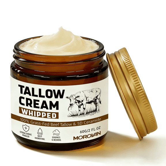 Morovan Face Moisturizer Whipped Beef Tallow Cream 5D Ceramide Daily Skincare Face Sensitive Skin 2 fl oz