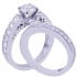 Art Deco Diamond Engagement Ring - 14k White Gold Round Cut Diamond Engagement Ring And Band Art Deco Antique Style 1.35ctw