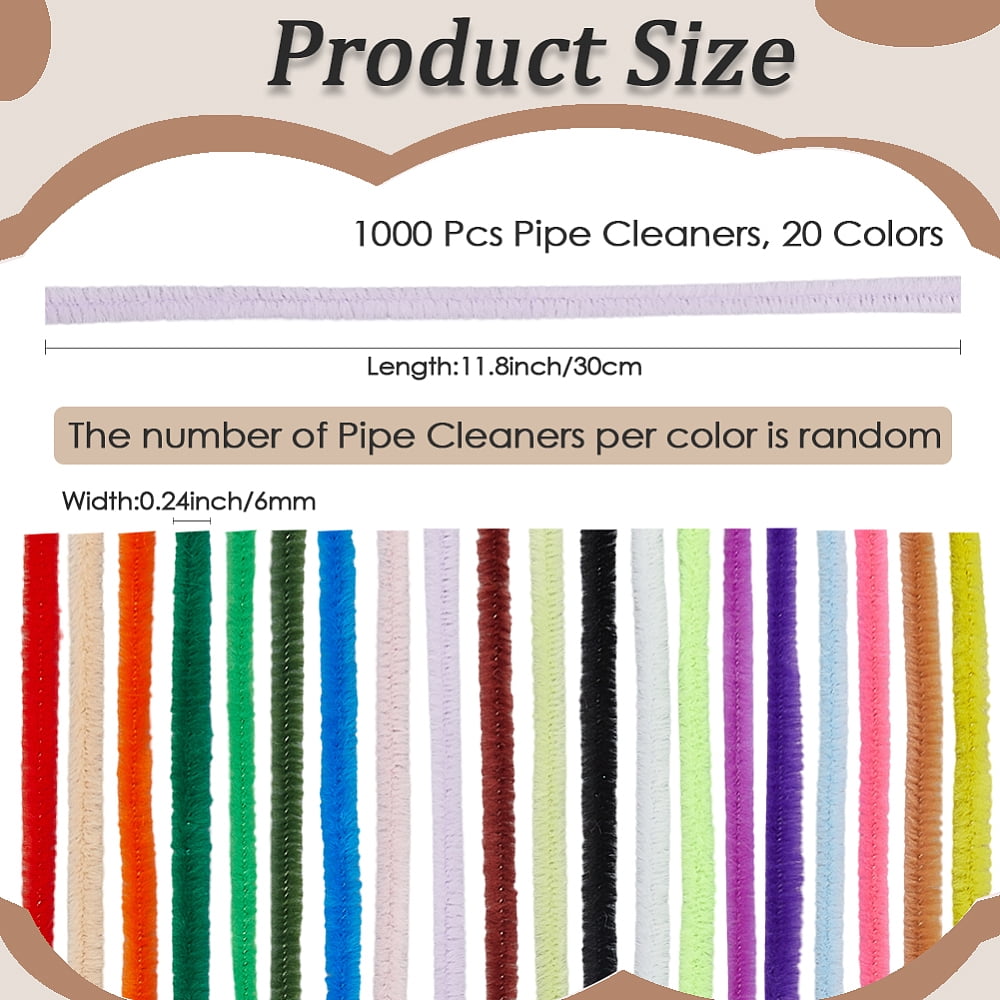 1000Pcs 12in Pipes Cleaners for Crafts 20 Multicolors Chenille Stems Bulk Fleece Fur Christmas Soft Handmade DIY Arts Projects Plush Animal