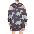 thumbnail image 2 of Wearable Oversized Blanket,Purple Cartoon Dinosaurs Leaves Pattern Wearable Blanket Hoodie for Adults,Cozy Hooded Blankets with Super Pockets,Super Warm Fuzzy Pullover for Women & Men, 2 of 6