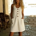 thumbnail image 4 of QSAWXQZ Women's Sleeveless Cotton Tunic Dress Casual Scoop Neck Button Sun Dress with Pockets for Summer Beach Vacation M, 4 of 7