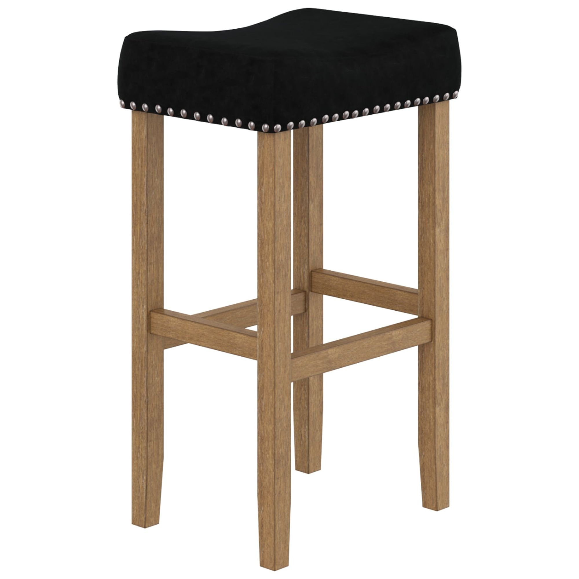 Nathan James Hylie Nailhead Wood Pub-Height Counter Bar Stool 29" Black Fabric Cushion Light Brown Finish