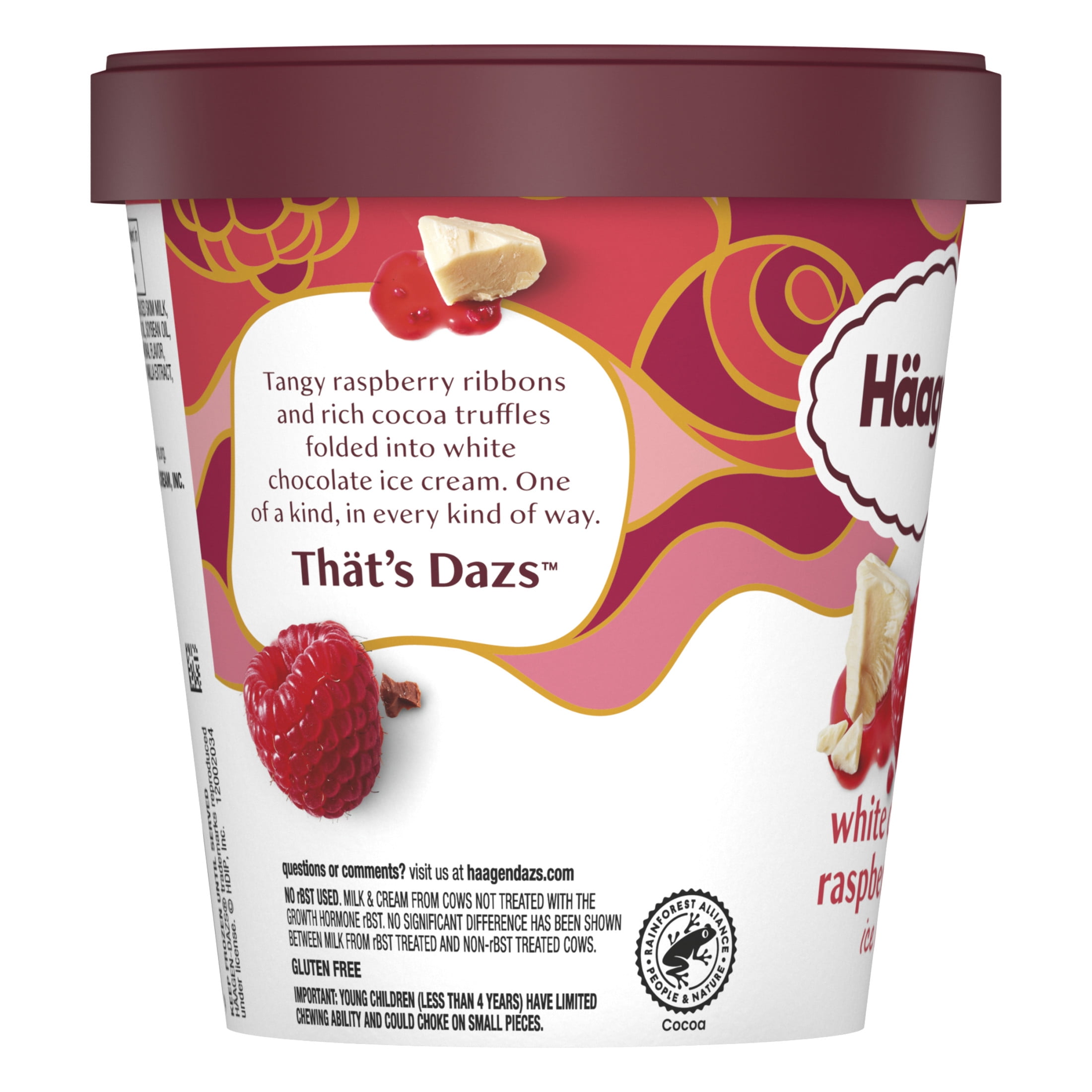 Haagen Dazs White Chocolate Raspberry Truffle Ice Cream, Gluten Free, Kosher, 14 oz