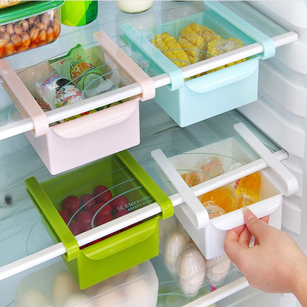 Slide Kitchen Fridge Freezer Space Saver Organizer Storage Rack Shelf Holder Box 