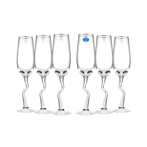 World Gifts Crystal Curved Stem Drinking Glasses - 6 oz Clear Glasses, NWG6403CS