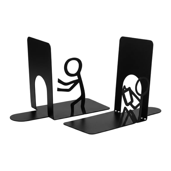 Unique Bargains 2Pcs Decorative Metal Minimalist Humanoid Book Ends Black 3.1*2.5*7.7inch