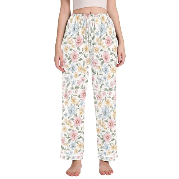 FORMRS Women's Pajama Pants with Pockets Soft Comfy Loungewear Sleep Bottom, Sizes S-2XL, Pastel Floral Pattern
