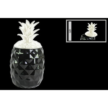 Ceramic Pineapple Canister with White Lid- Black