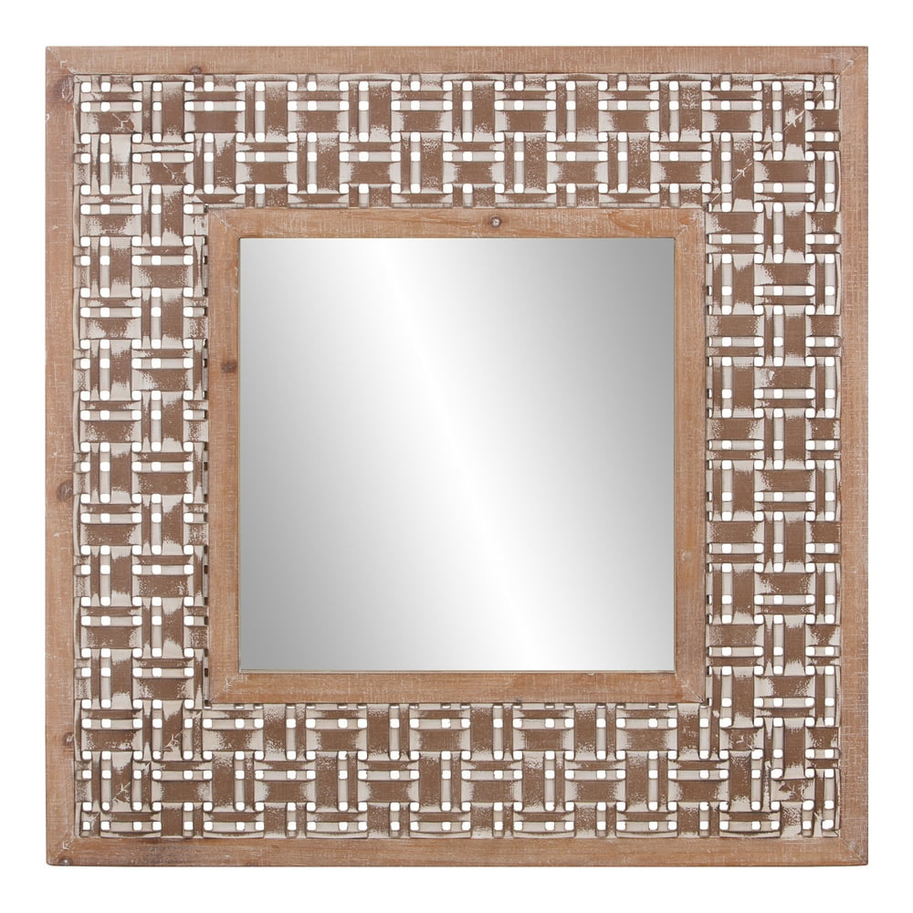 Lattice Woven Wood Square Wall Mirror 32"x32" by Patton Wall Decor