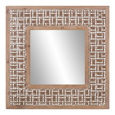 Lattice Mirror Lattice Woven Wood Square Wall Mirror 32