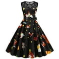 thumbnail image 2 of IROINNID Women's Sleeveless Prints A-Line Dress Vintage Lace Stitching Christmas 1950s Evening Party Prom Dress V-Neck Knee-Length Dress, 2 of 9