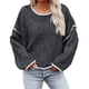 thumbnail image 1 of Suéter de Punto con Cuello Redondo para Mujer, Mangas Largas, Hombros caídos Sueltos, Tops con Borde Blanco para Otoño Invierno, Negro, Gris, M, 1 of 5