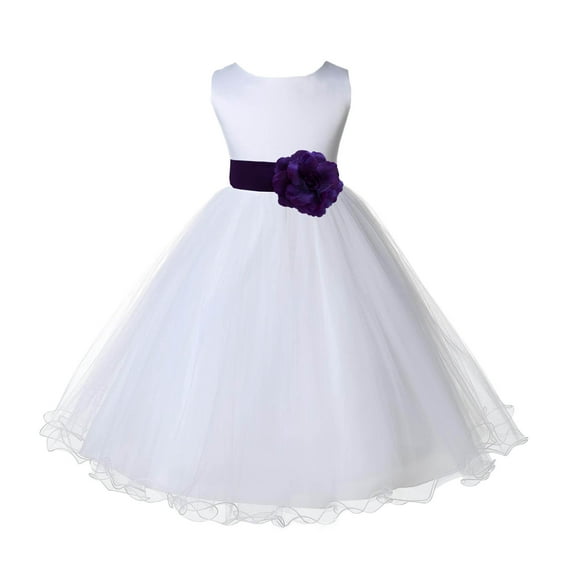 Ekidsbridal White Purple Tulle Rattail Edge Flower Girl Dress Princess Beauty Pageant Junior Bridesmaid Wedding Communion Baptism 829S S
