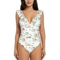 thumbnail image 2 of Yiaed Cartoon House Print Women's Ruffled One Piece Swimsuit V Neck Swimwear Slimming Monokini for Woman-Small, 2 of 8