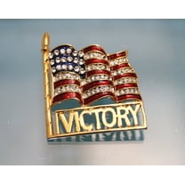 Red White Blue USA Patriotic Flag Rhinestone Pin Brooch, Vintage 4th July Jewelry Victory Brooch