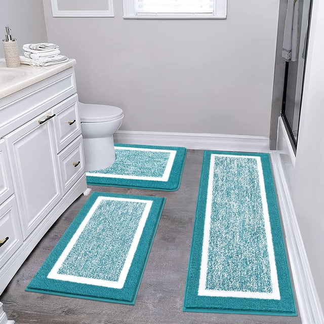 Juego de alfombras de baño Pauwer, ultrasuaves y antideslizantes, color azul, 3 unidades