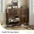 thumbnail image 5 of Semiocthome 23.6" Shoe Storage Cabinet with 2 Flip Louvered Drawers for Entryway, Hallway, Walnut, 5 of 10