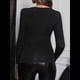 thumbnail image 4 of Camiseta de Punto Ajustada de Larga con Encaje Floral Brillante y Diamantes de Imitación para Mujer Negro L, 4 of 10