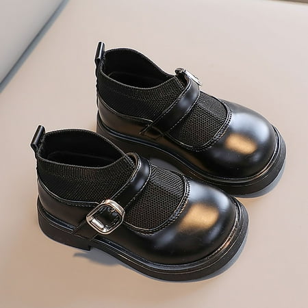 

kpoplk Snow Boots Kids Toddler Girls Boots Little Kid Shoes Short Boots Girls School Leather Shoes(Black)
