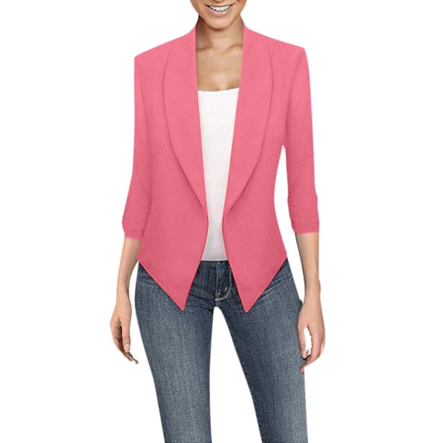 Yuyuzo Blazers pour Femmes Grande Taille, Cardigan Uni à devant Ouvert, Manches 3/4, Vestes de Complet Ajustées et Élégantes