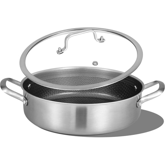 Inqibee Non Stick Sauté Pan with Lid Hybrid Tri-Ply Stainless Steel,Induction Compatible,Dishwasher and Oven Safe 6 QT.