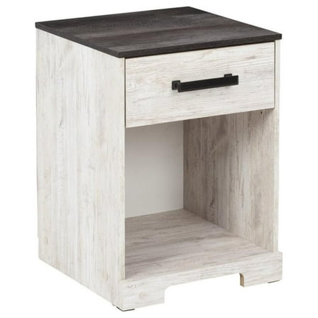 Bowery Hill Engineered Wood 1-Drawer Bedroom Nightstand in White & Charcoal