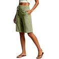 thumbnail image 6 of Bermuda Shorts for Women with Pockets Knee Length Elastic Waisted Long Shorts Casual Workout Side Tie Shorts with Pockets Light Green M, 6 of 7